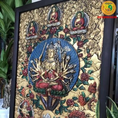 Tranh Thangka Kiểu cổ 3D Chuẩn Đề Phật Mẫu B